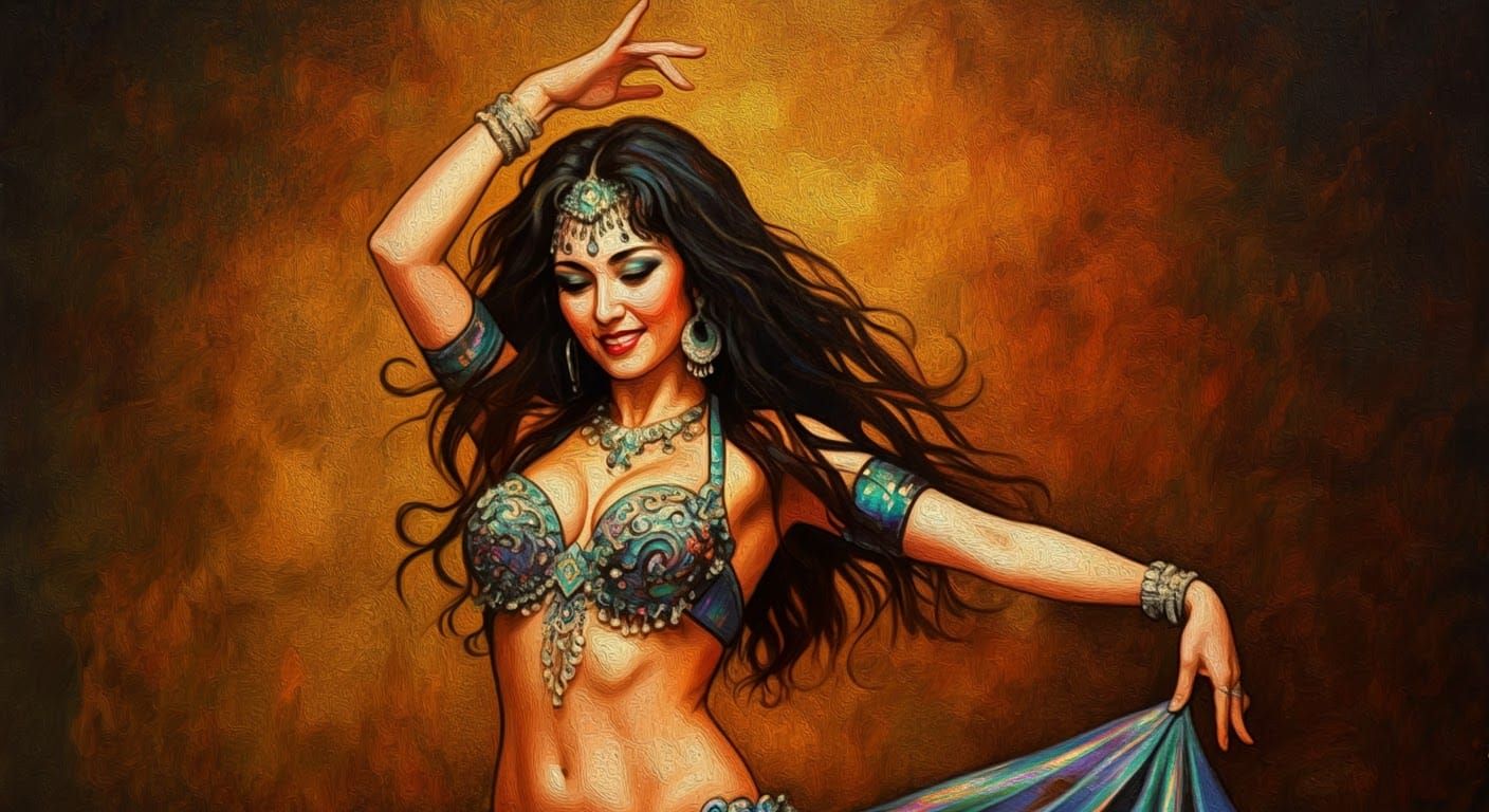 Elegant Belly Dancer in Impasto Style