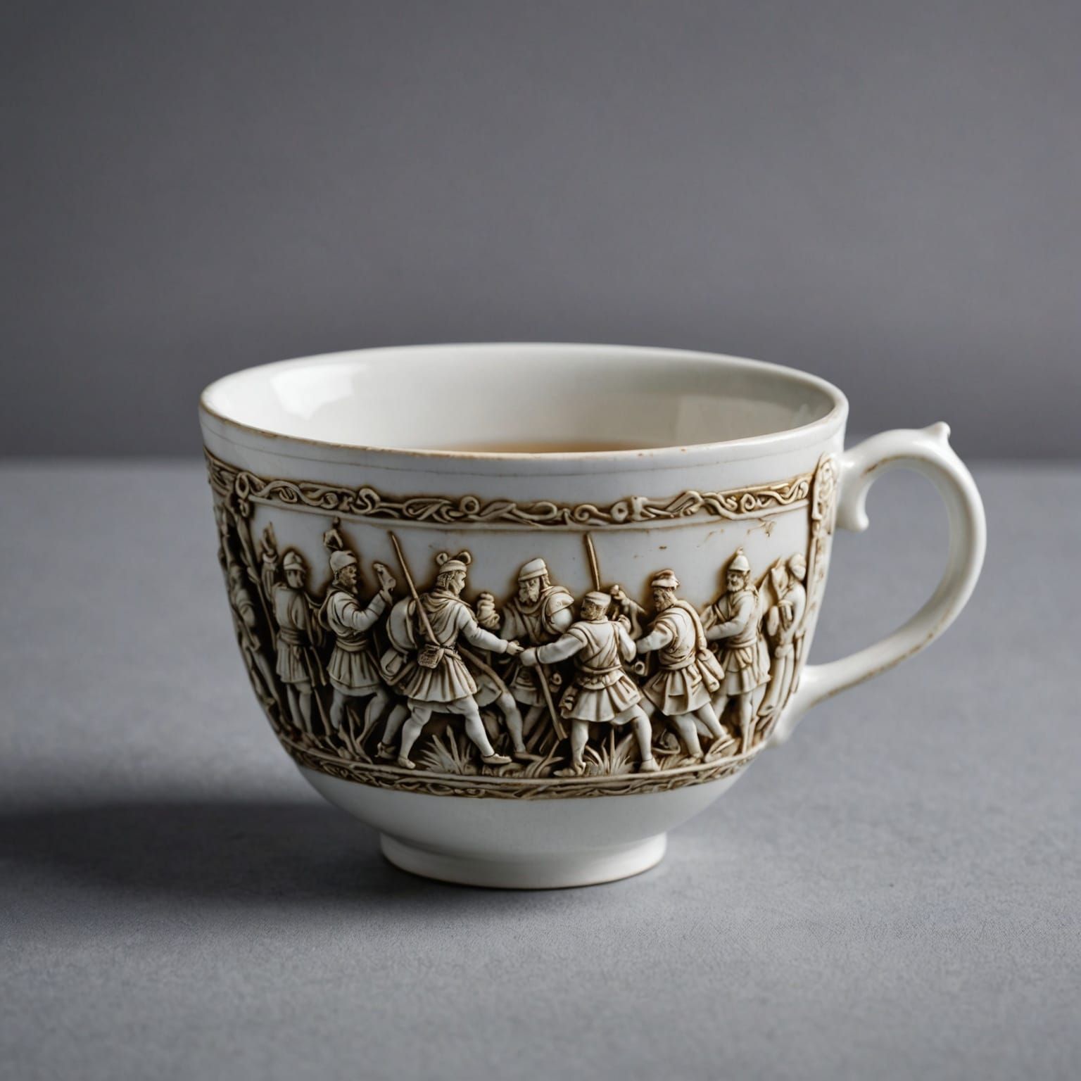 Miniature Ancient Battle Reflected in Tea Cup