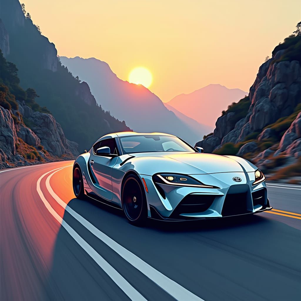 Futuristic Silver Sports Car at Dusk in Concept Art Style