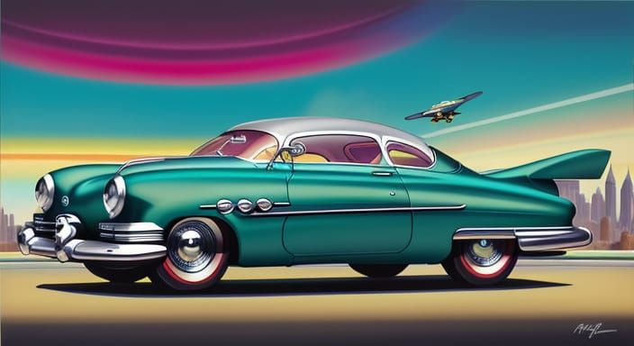 Retro-Futuristic Cityscape with Flying Cars