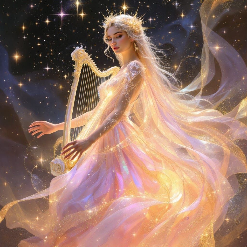 Celestial Goddess Weaves Hearts with Rainbow Light