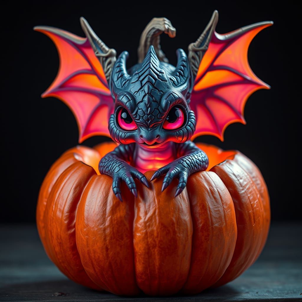 Spectral Imp in a Carved Pumpkin, in Hyper-Realistic Style