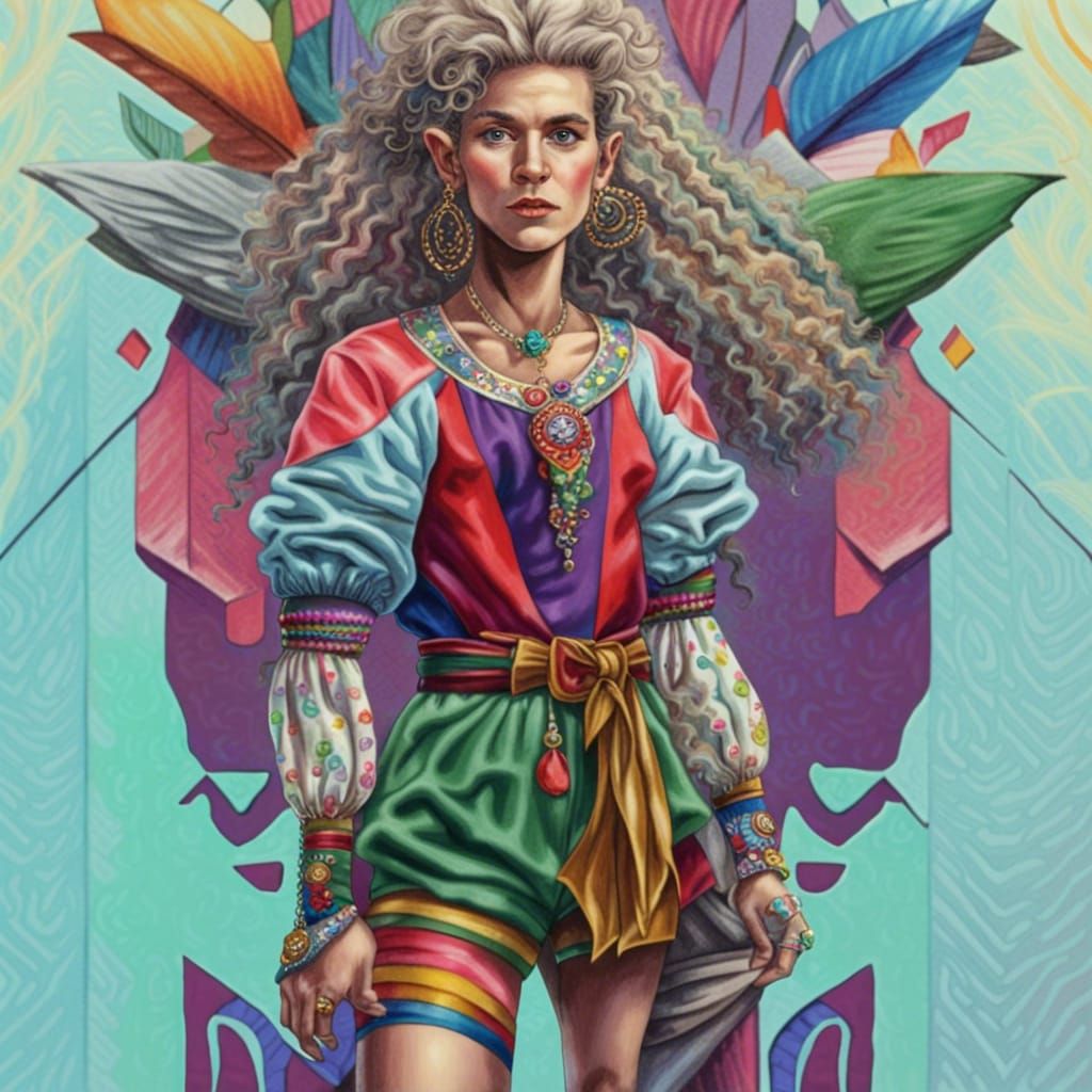 Elf in 1980s Fashion with Permed Hair