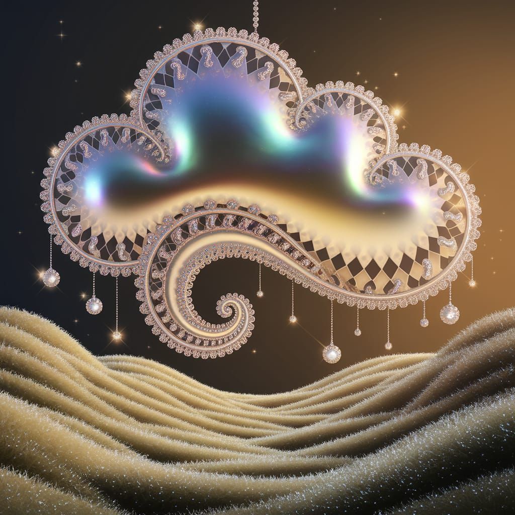 Paisley Cloud in Baroque Landscape with Golden Shimmer