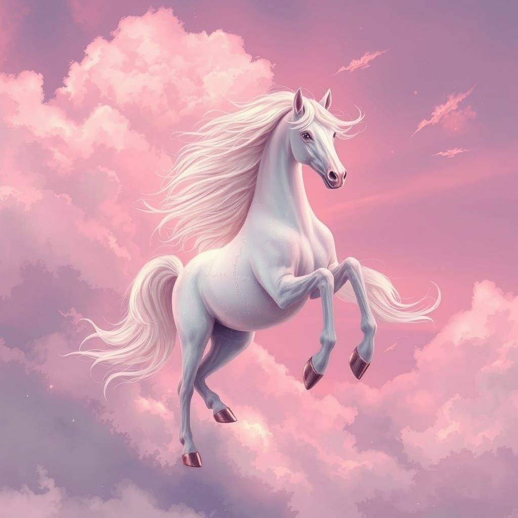Ethereal Ghost Horse Ascends into Pink Sky