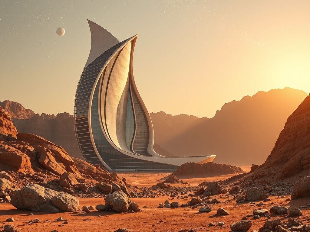 Neo-Futuristic Skyscraper in Desert Landscape