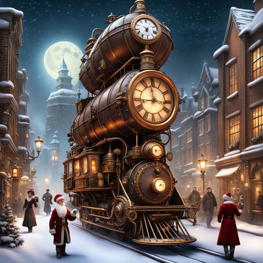 Steampunk Santa in Winter Wonderland on Christmas Eve