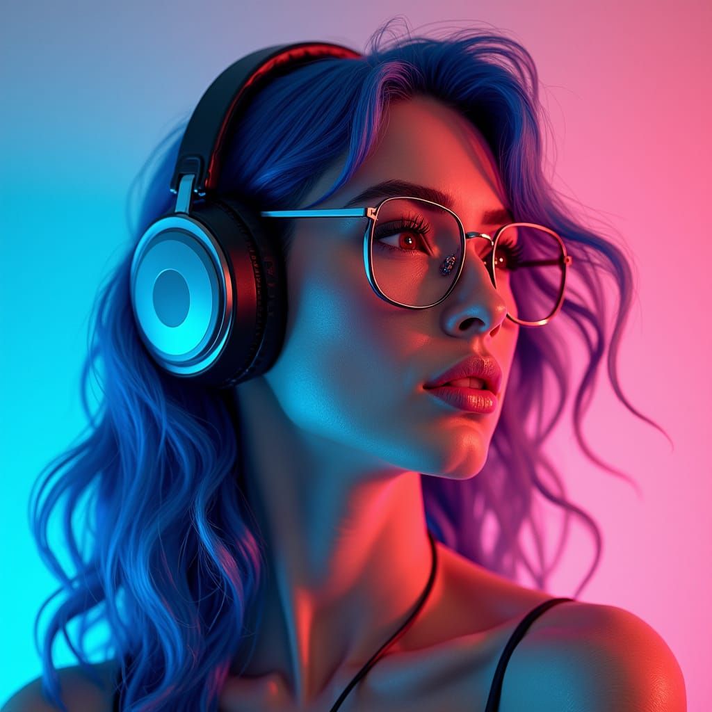 Woman with Blue and Pink Hair in Splash Art Style
