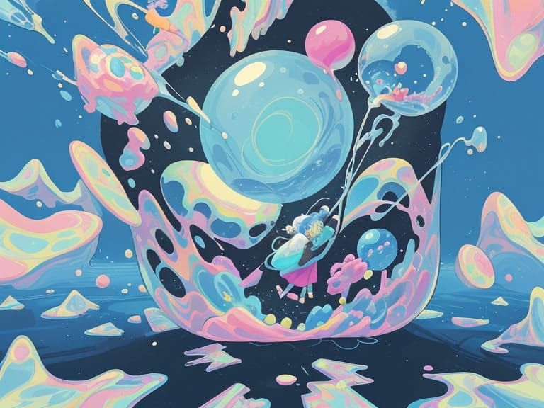 Surreal Bubblegum Landscape in Vibrant Pastel Hues