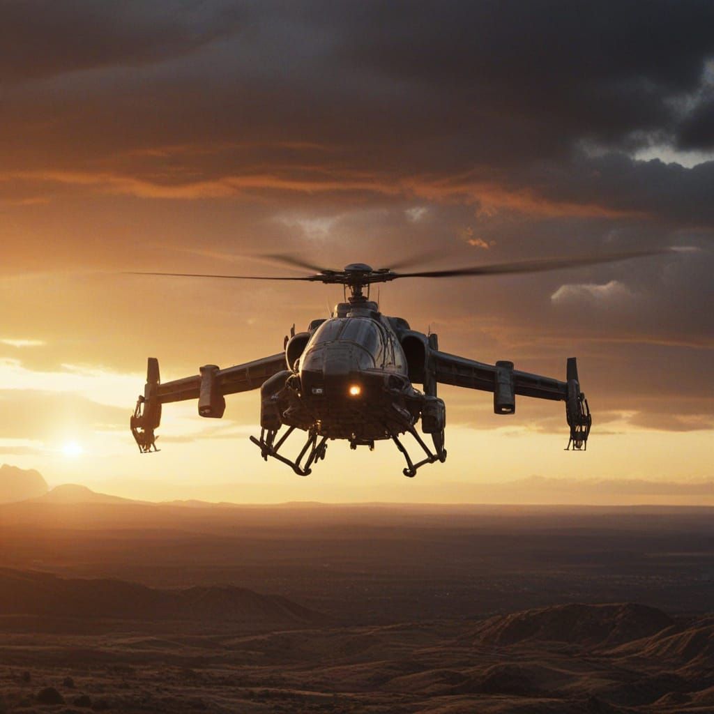 Sci-Fi Hover-Copter Soaring Over Nova Conti