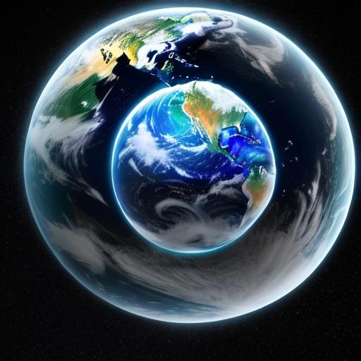 Cosmic Upside-Down Earth Illustration in Mixed Media