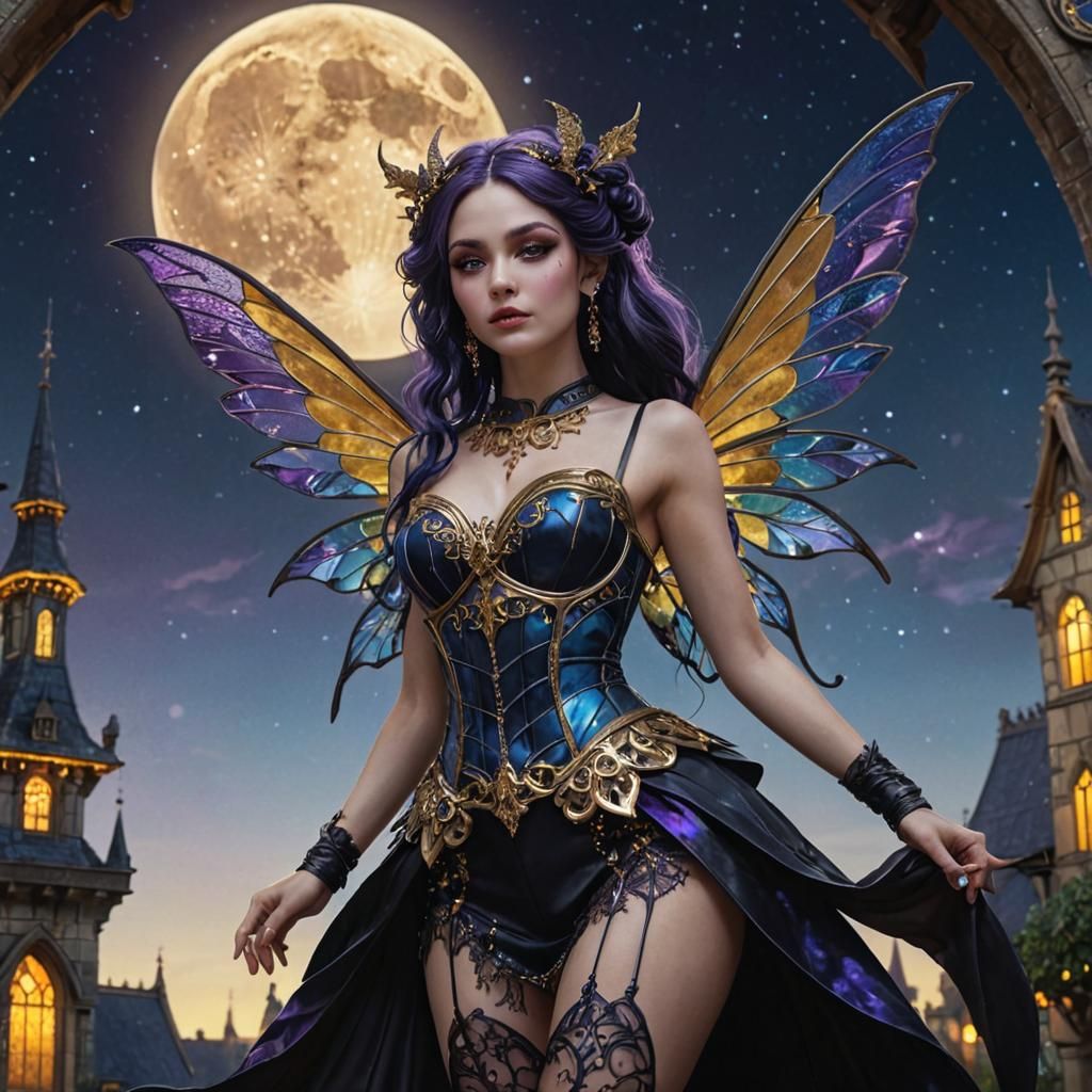 Goth Fairy in Fantasy Village: Baroque Fantasy Art