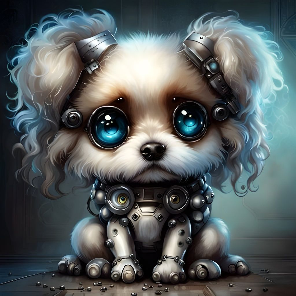 Adorable Chibi Robot Dog with Big Eyes