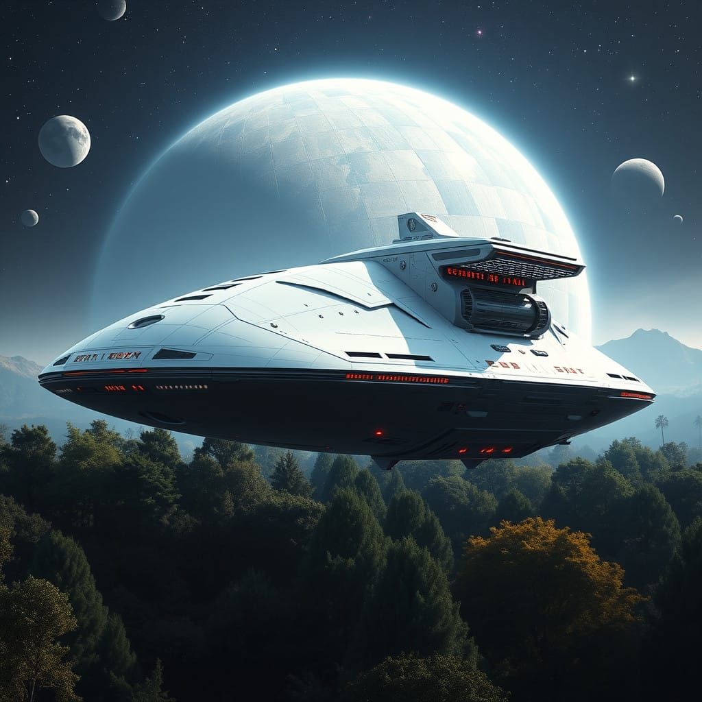 Gigantic Futuristic Space Megaship with Metallic and White H...