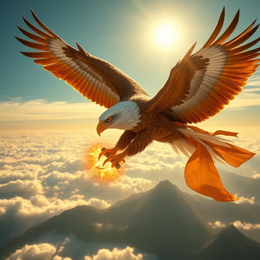 Eagle of Triumph Soars Above the Clouds in Golden Splendor