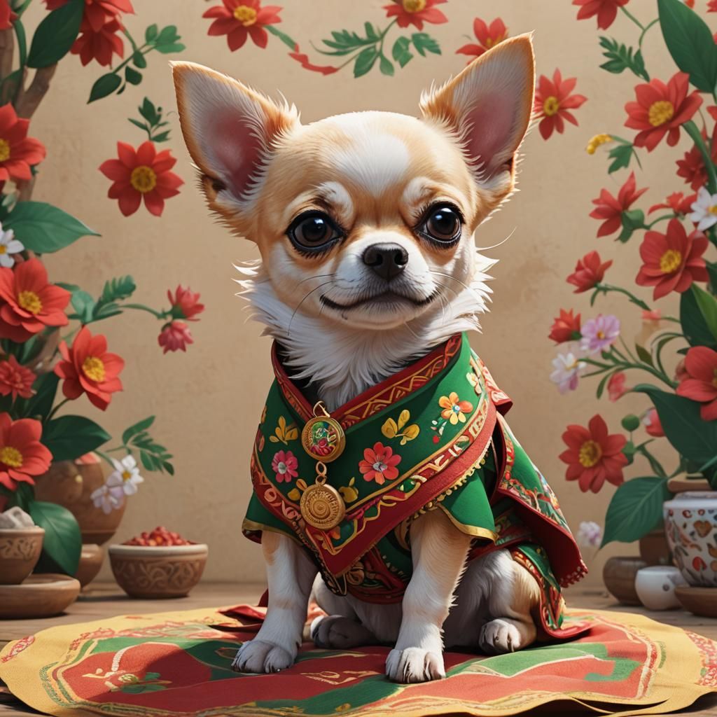 Chihuahua in Mexican Clothes: 3D Anime Art
