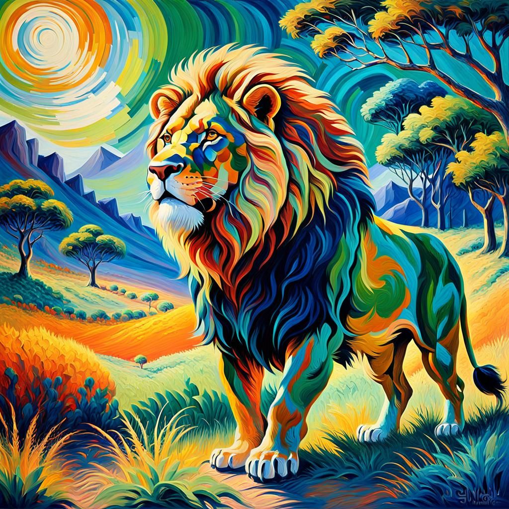 Psychedelic Lion-Deer in Expressionist Oil Painting