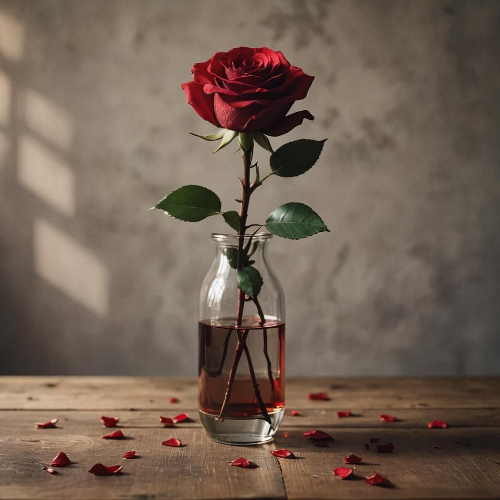 Red Rose Petals Falling: A Cinematic Still Life