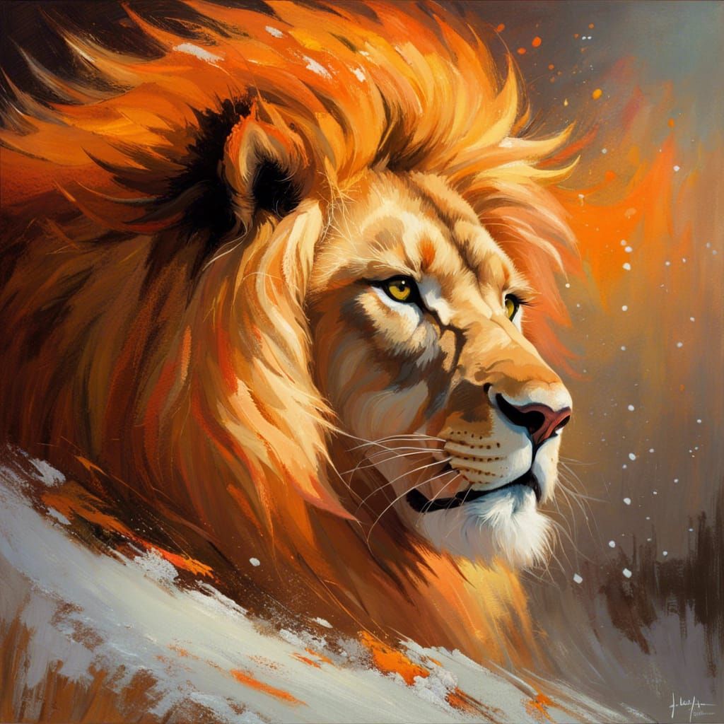 Fierce Lion and Meek Lamb in Oil Painting Style