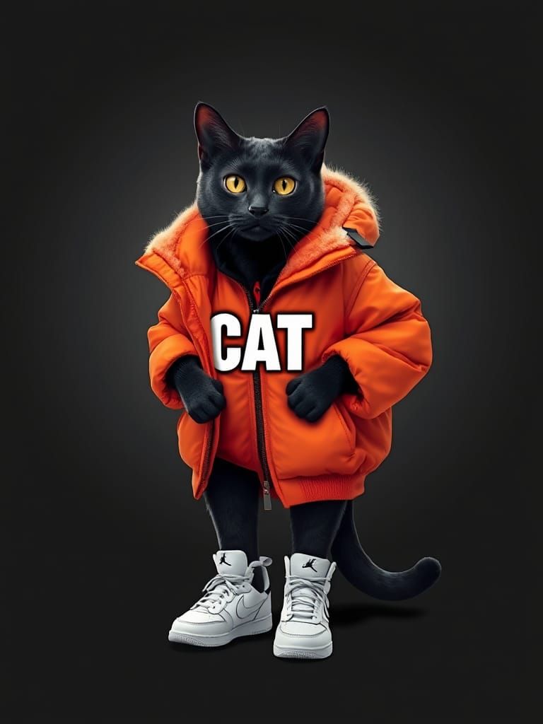 Cat in Oversized Puffer Jacket, Urban Style