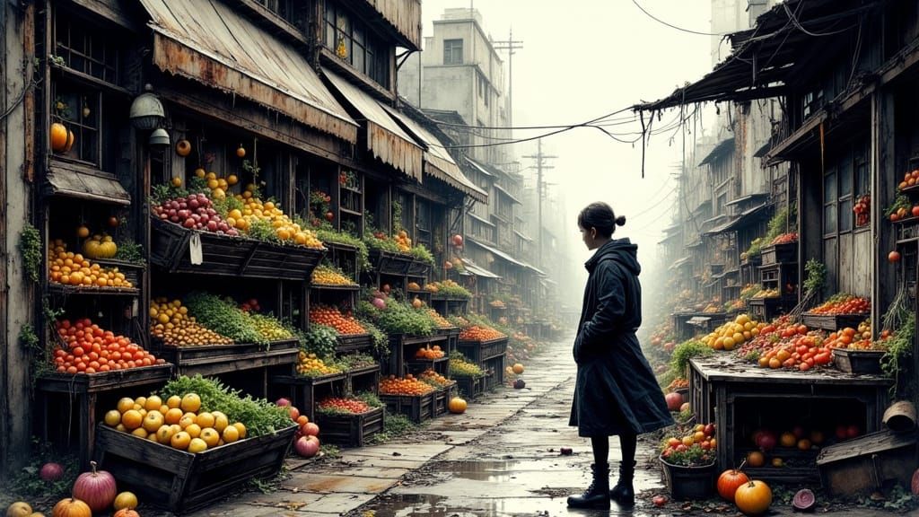 Bioluminescent Farm in Post-Apocalyptic Cityscape