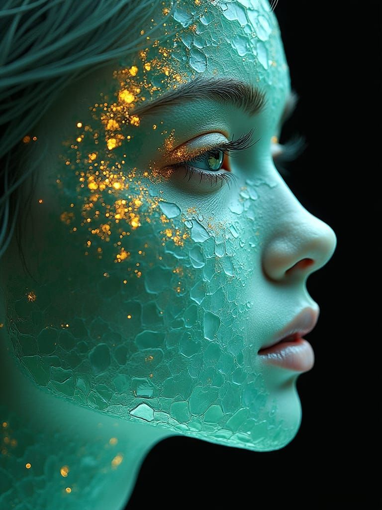 Sea Glass Portrait with Engravings