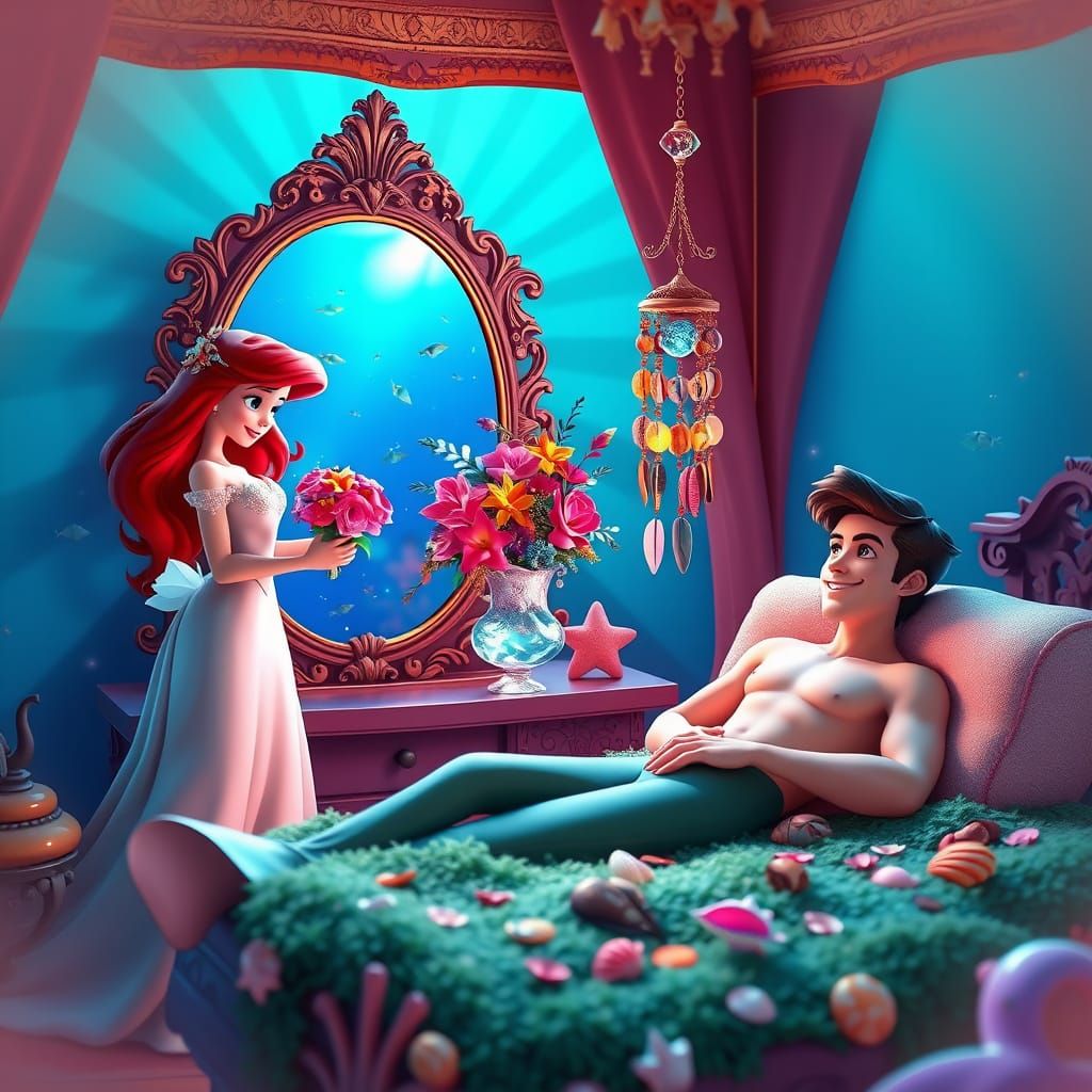 Siren's Valentine: Ariel in Underwater Oasis as 3D Digital A...