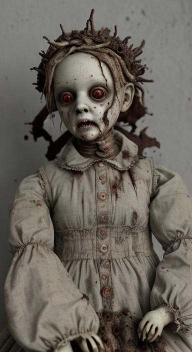 Terrifying Zombie Doll in Hellish Environment