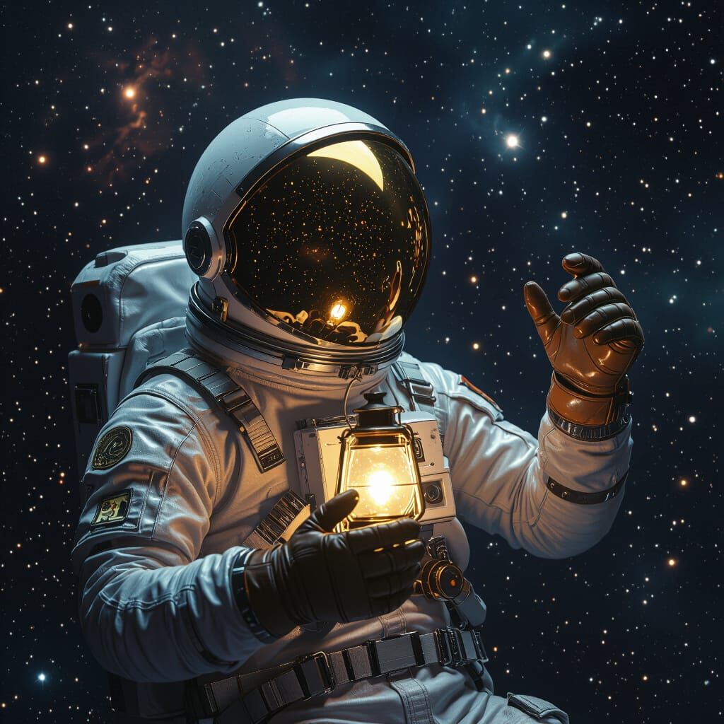 Astronaut with Lantern in Deep Space
