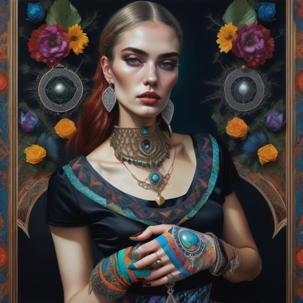 Beautiful Woman Portrait with Occult Jewellery