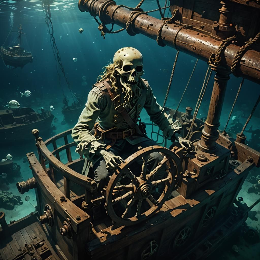 Underwater Pirate Ghost Shipwreck in Detailed Style