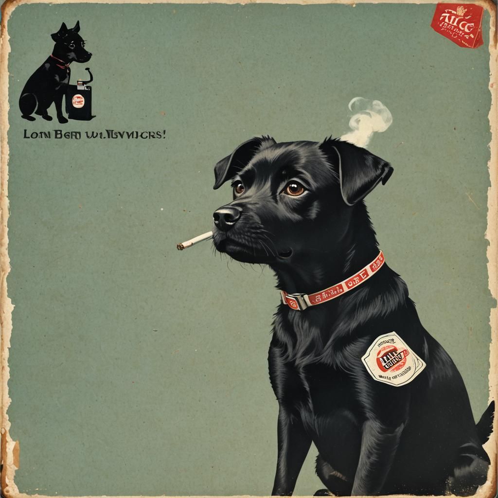 Black Dog in Vintage 1950s Ad Style