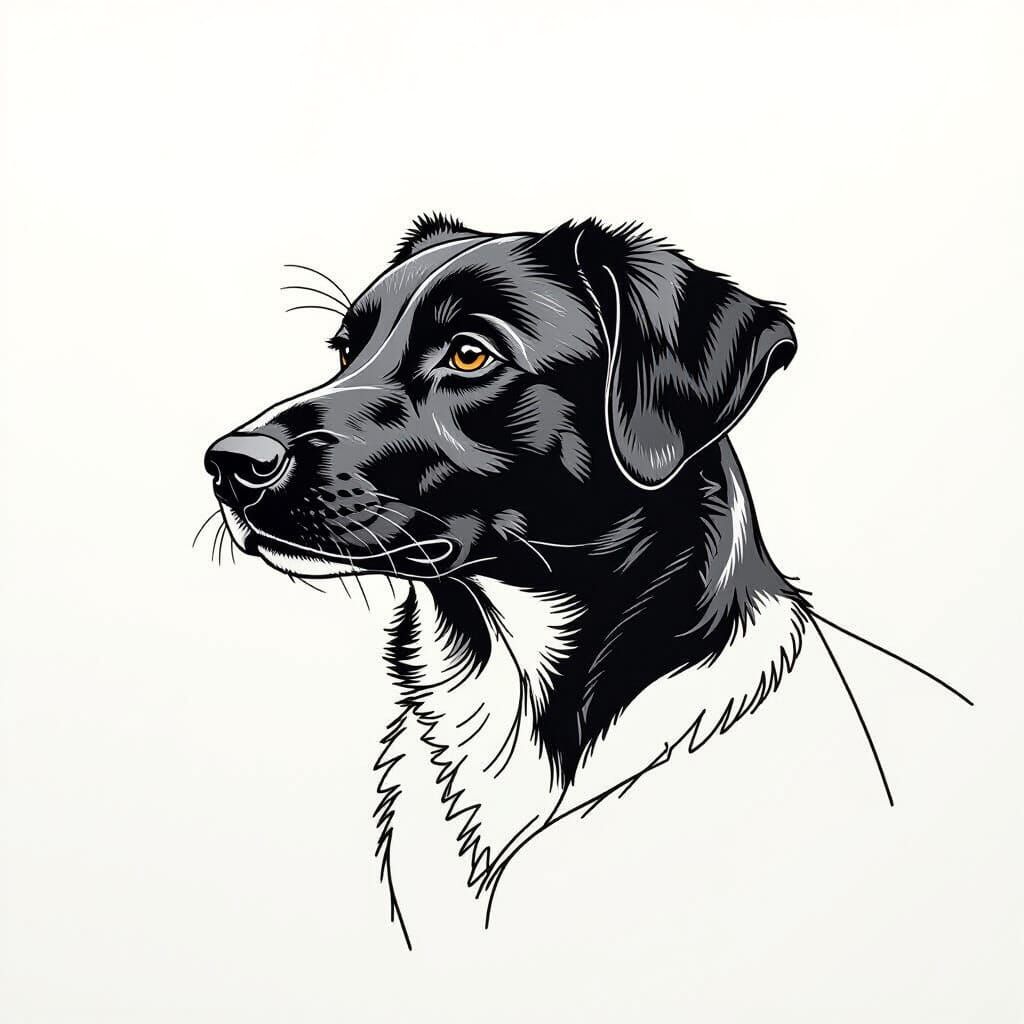 Minimalist Single Line Dog Drawing in Black Ink