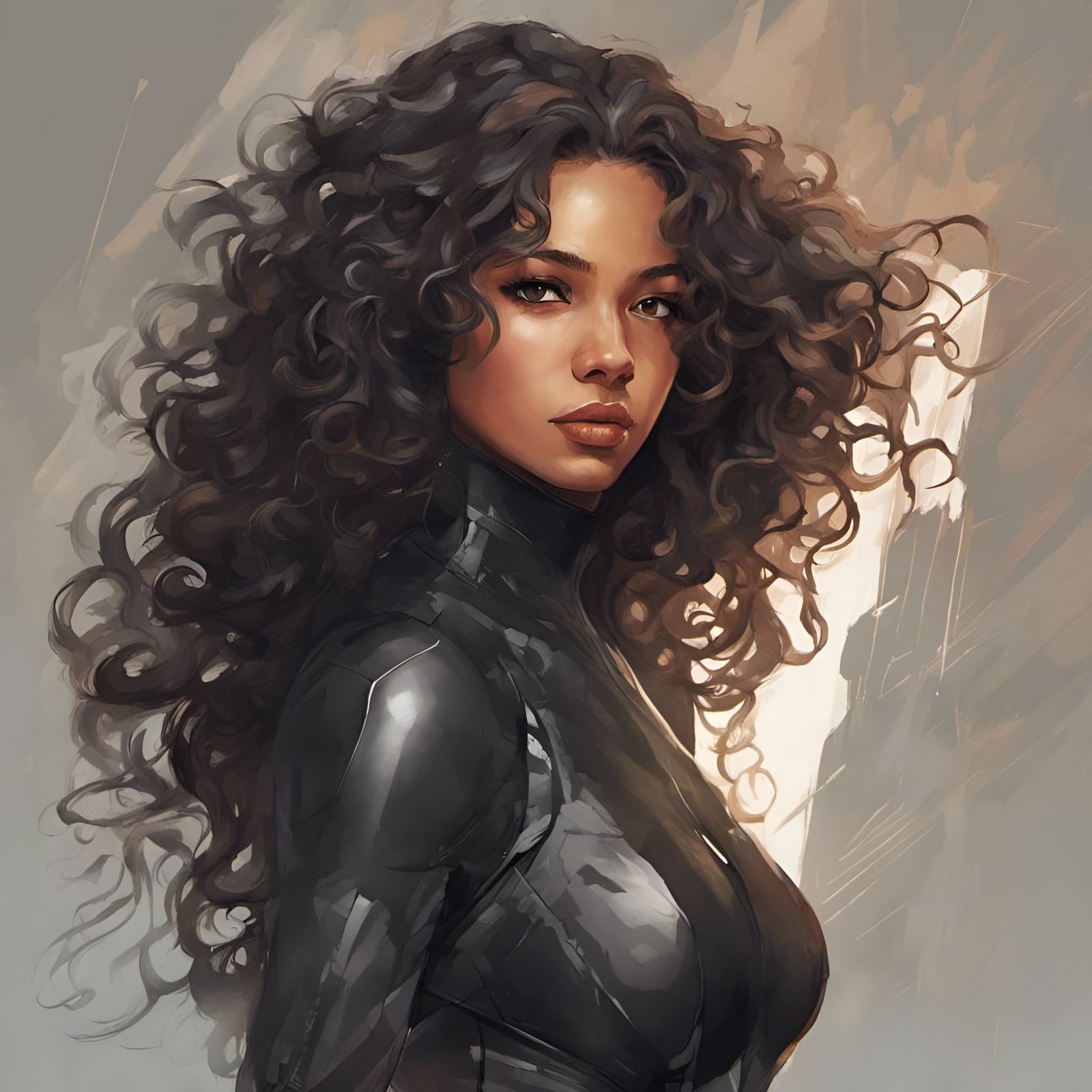 Beautiful Biracial Hero in Stealth Suit: Hyperdetailed Portr...