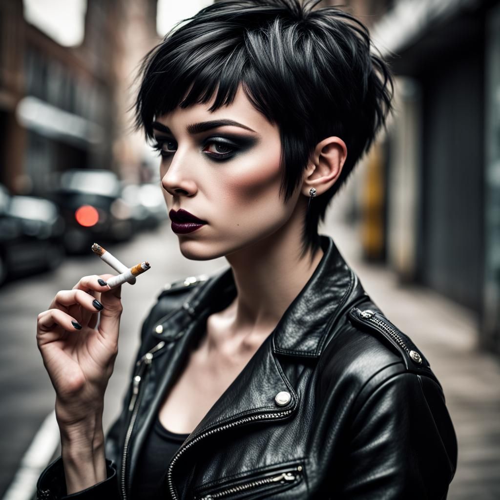 Moody Portrait of a Punk Girl Smoking