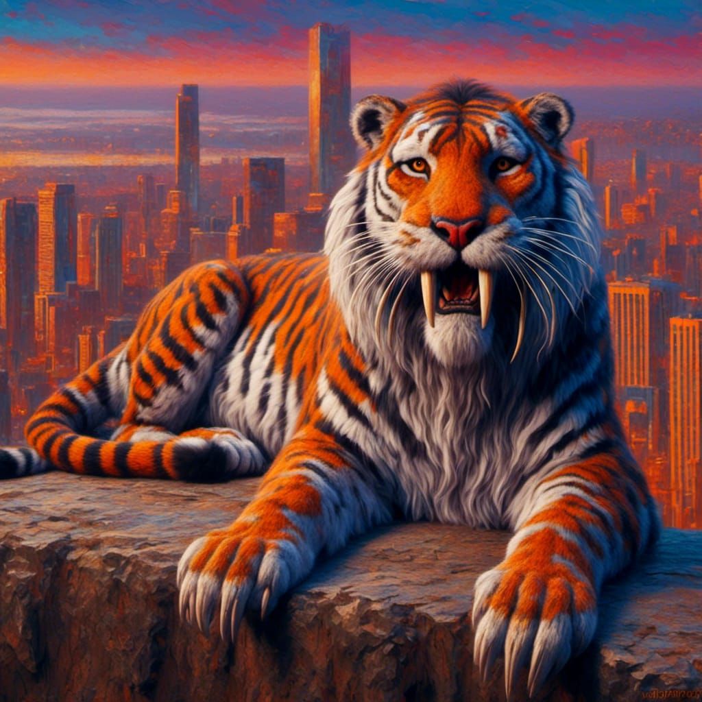 <lora:SmilodonTeeth:1.0> <lora:Sabertooth:1.0> serious looki...