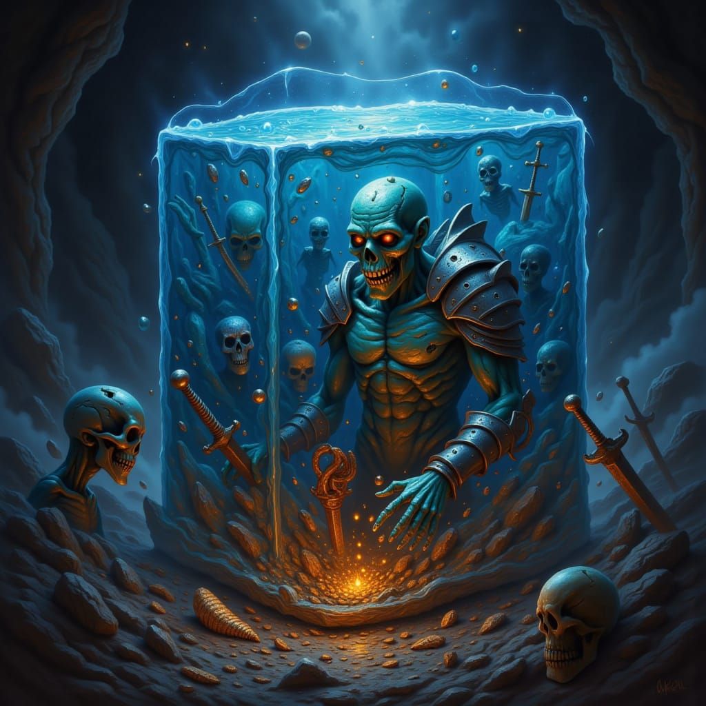 Confused Zombie Trapped in Ooze Cube Dark Fantasy Art