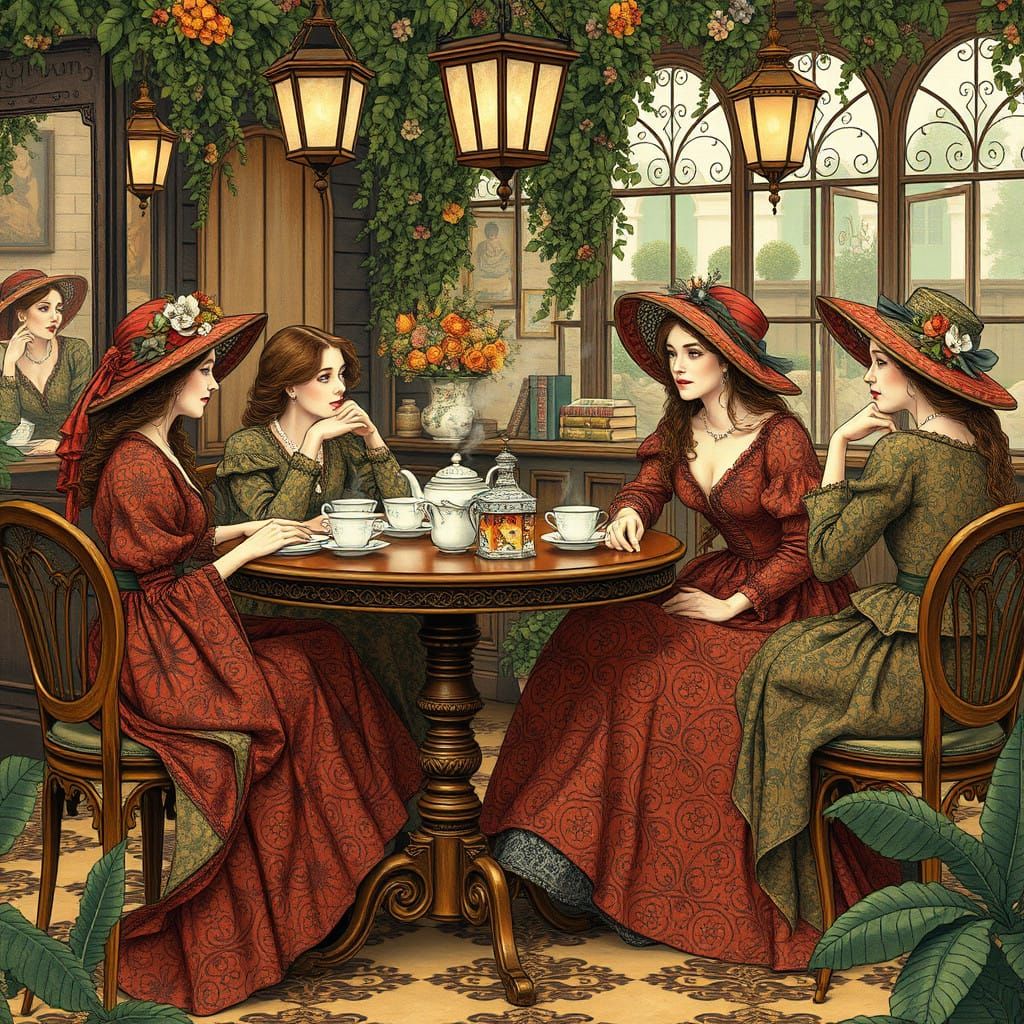 Whimsical Cafe Gatherings in Folk Art Style