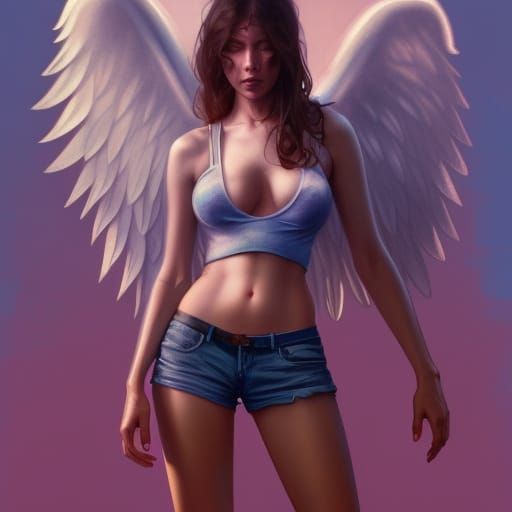 Angelic Figure in Jean Shorts: Hyperdetailed Concept Art