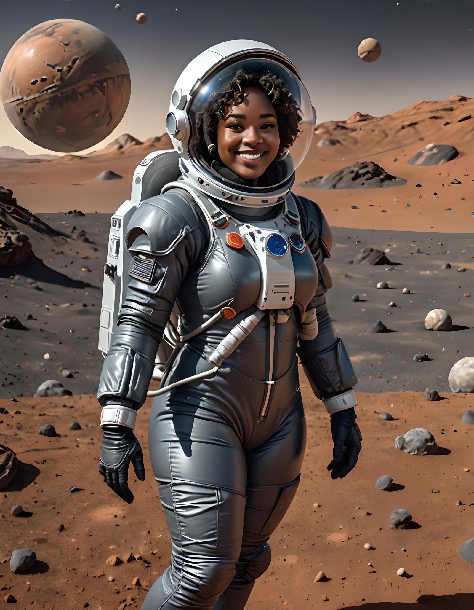 Black Astronaut Happily Exploring Mars in Spacesuit