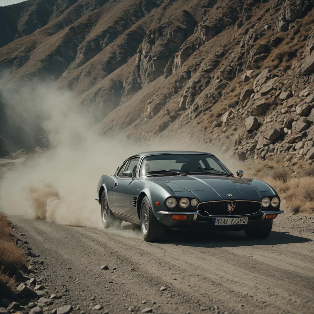 Dramatic Cinematic Film Still of a Maserati