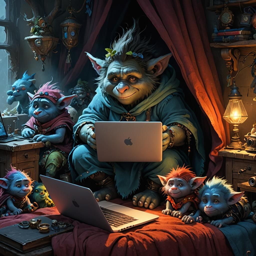 Cute Trolls Working Under Blanket: Fantasy Artwork