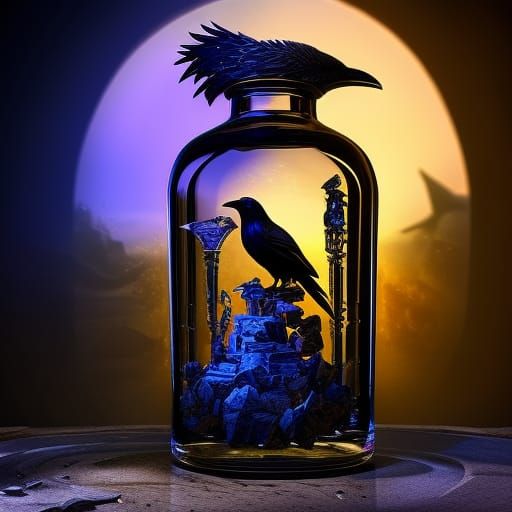 Raven and Skull Apothecary Bottle: Impasto Painting