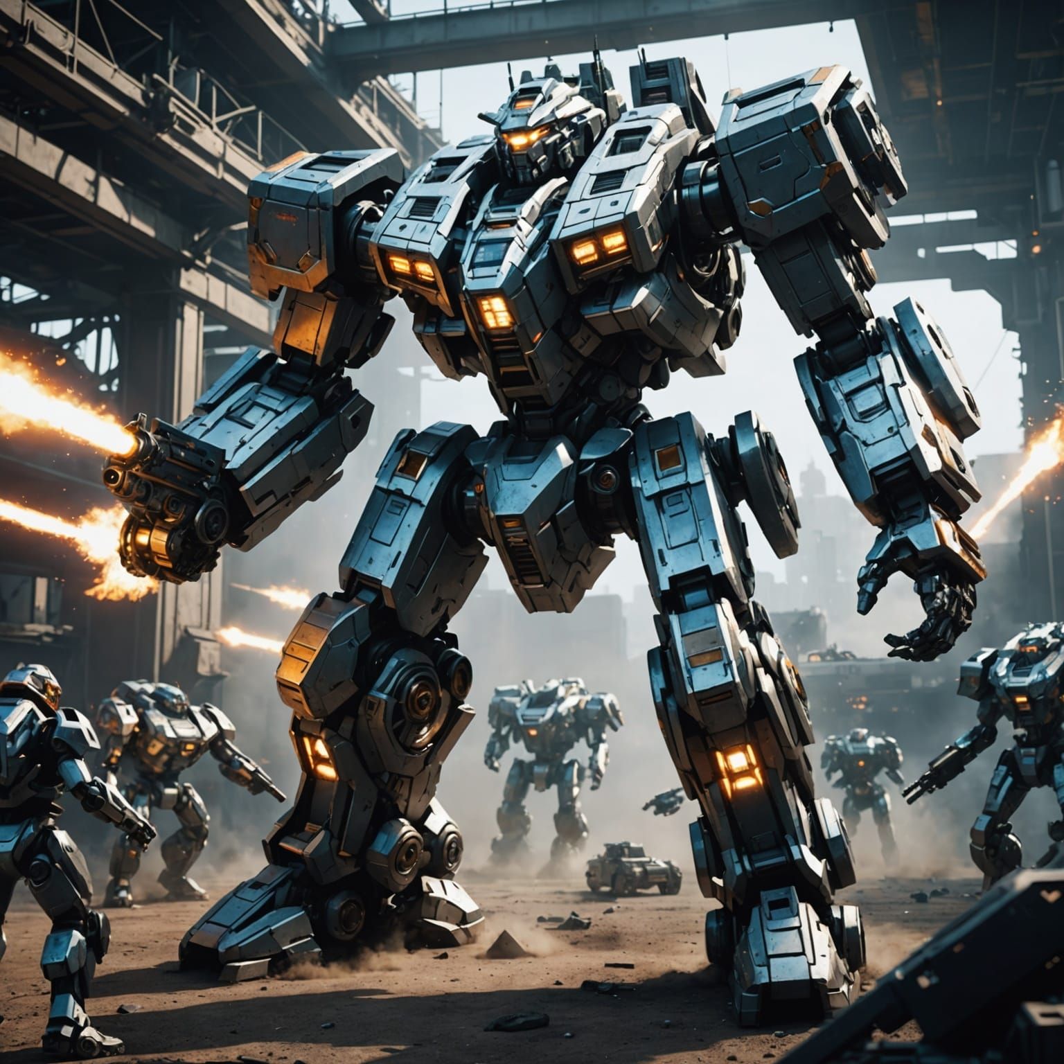 Epic Mech Battle in Sci-Fi Cinematic Style