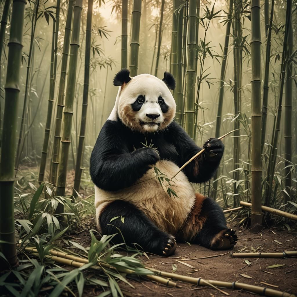 Panda in Bamboo Forest: Cinematic Film Still