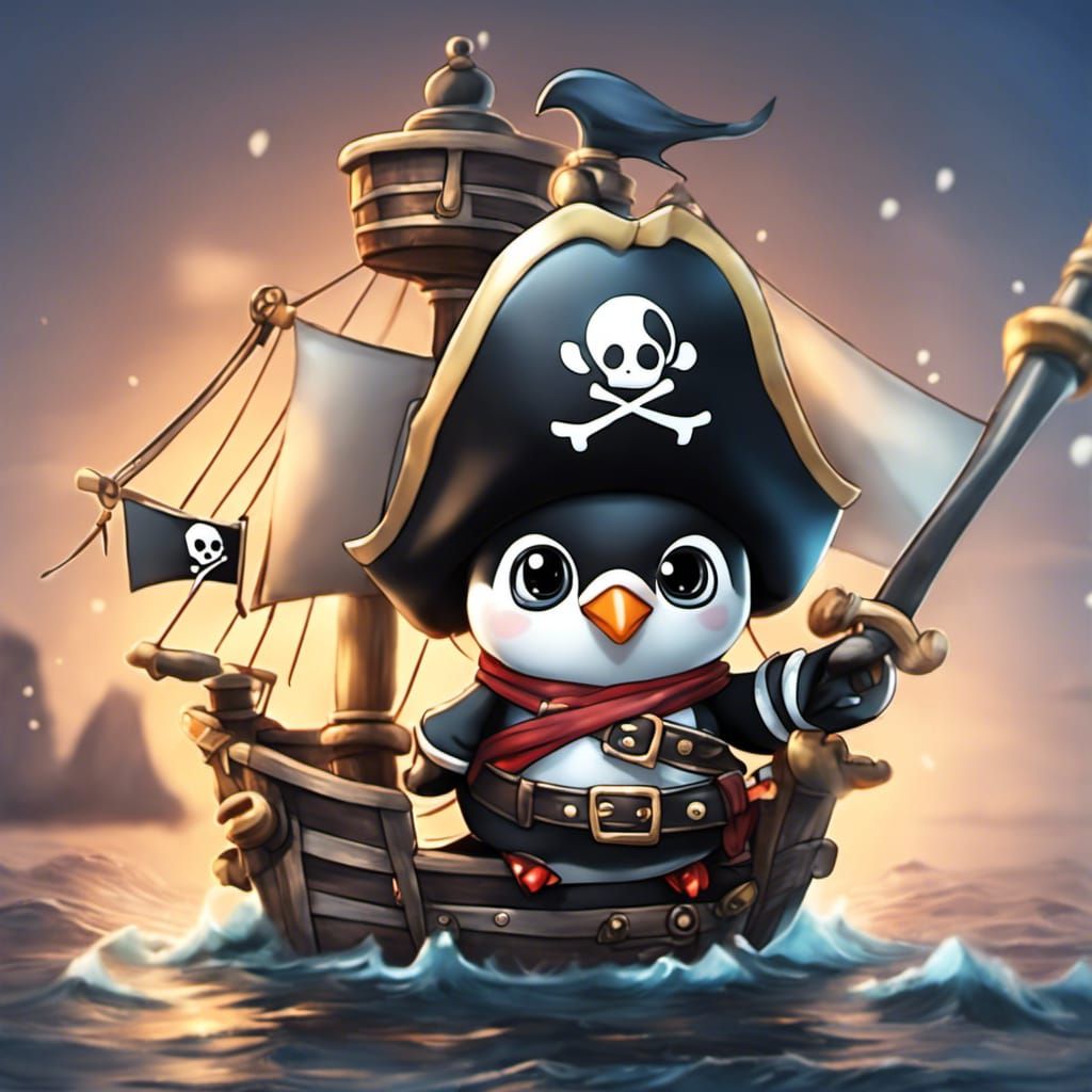 Adorable Chibi Pirate Penguins: Hyper Detailed Rendering