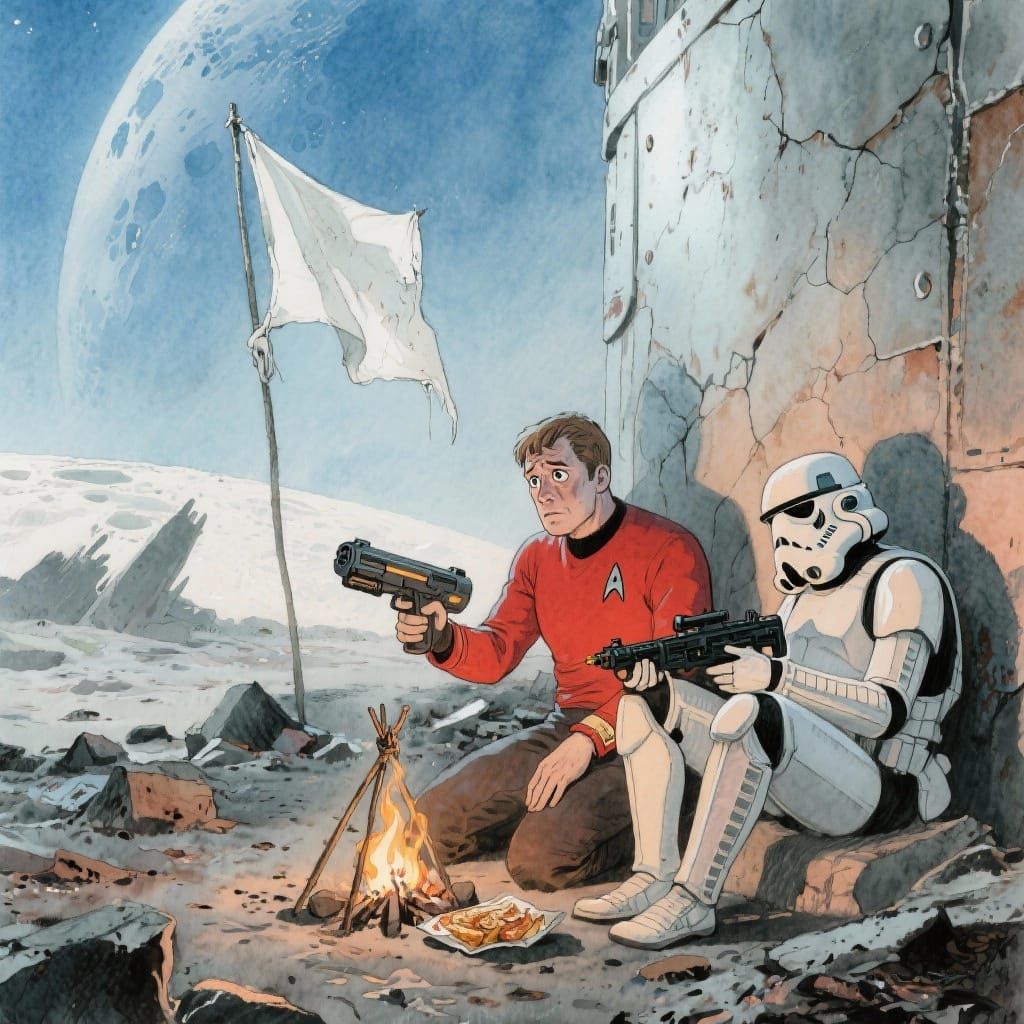 Starfleet Officer and Stormtrooper Truce in Watercolor