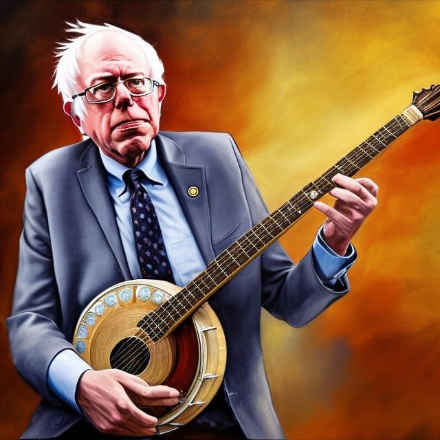 Bernie Sanders Plays Banjo in Hyperrealistic Splash Art