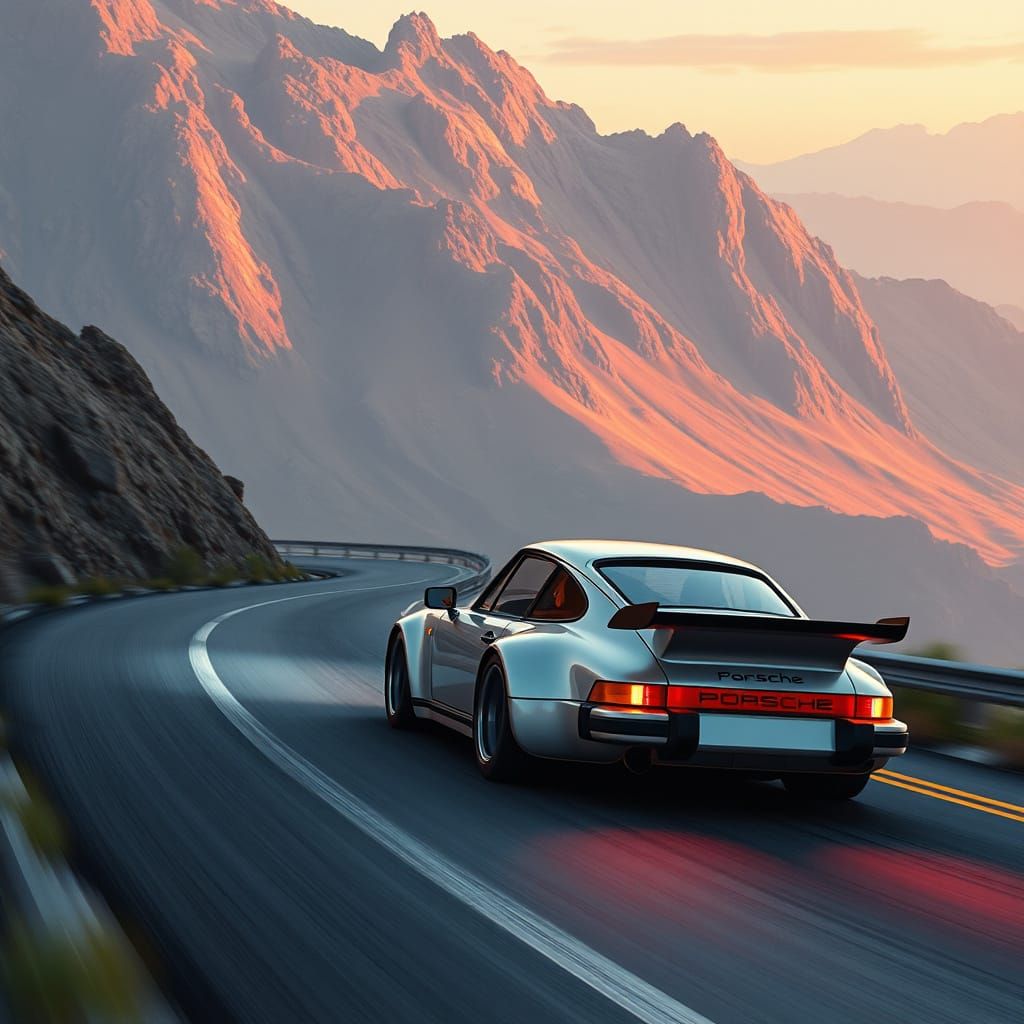 Futuristic Sports Car Speeds Down Winding Mountain Road