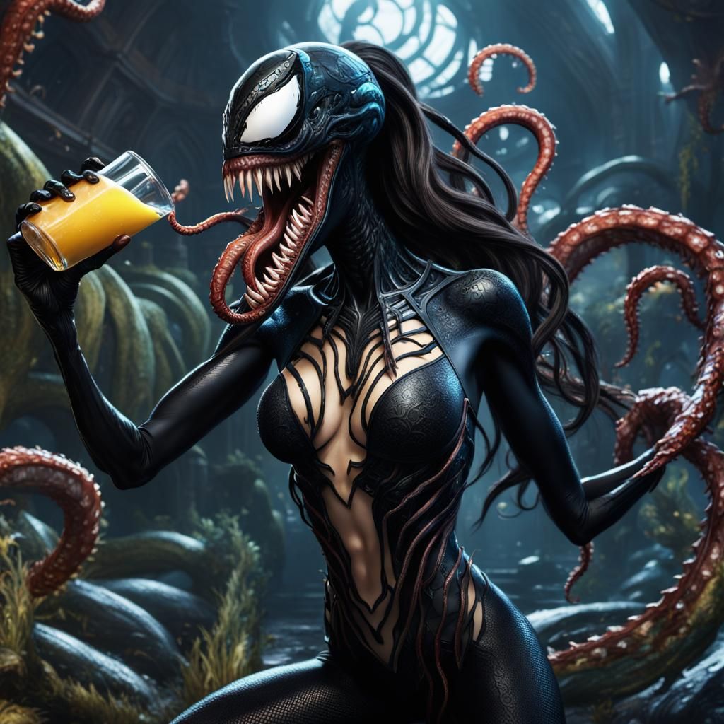 Zendaya and Venom Symbiote in Detailed Digital Art